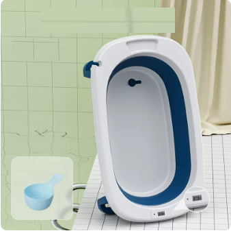 New baby bathtub ([Deep Sea Blue] bathtub + thermometer + shampoo spoon)