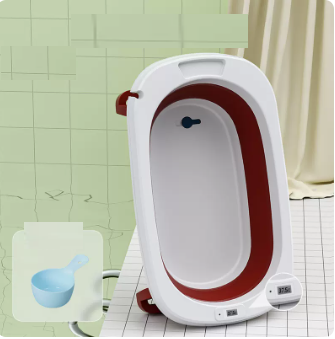 New baby bathtub ([coral red] bathtub + thermometer + shampoo spoon)
