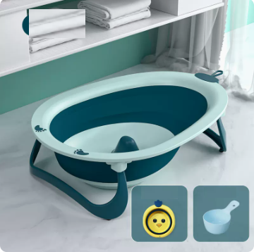 New baby bath basin (Lake blue + small basin (comes with shampoo spoon))