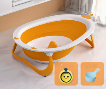 New baby bath basin (vital yellow + small basin (comes with shampoo spoon))