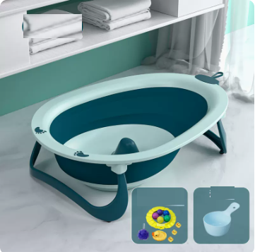 New baby bath basin (Lake blue + bath gift package (free shampoo spoon))