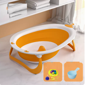 New baby bath basin (vital yellow + bath gift package (free shampoo spoon))