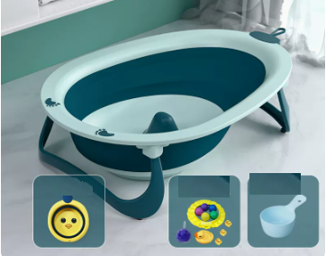 New baby bath basin (Lake Blue + Bath Gift Pack + Small Basin (Free Shampoo Spoon))