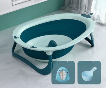 New baby bathtub (Lake blue + thermometer (comes with shampoo spoon))