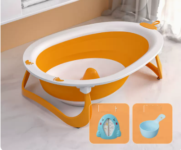 New baby bathtub (vital yellow + thermometer (comes with shampoo spoon))