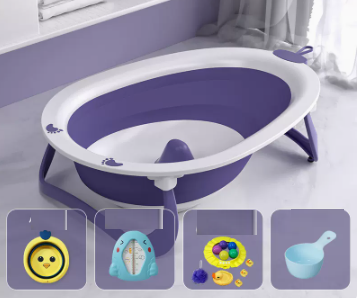 New baby bath basin (violet + thermometer + small basin + bath gift package (free shampoo spoon))