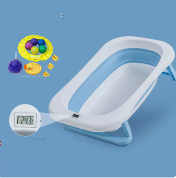 New baby bathtub ([thickened] sky blue - bathtub + thermometer + gift package)