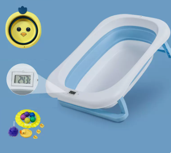 New baby bathtub ([thickened] sky blue - bathtub + thermometer + gift bag + small basin)