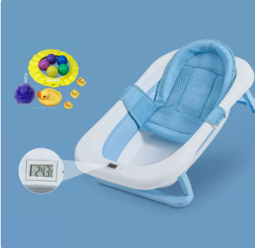 New baby bathtub ([thickened] sky blue - bathtub + thermometer + gift package + bath net)