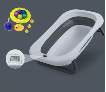 New baby bathtub ([thickened] high-grade gray - bathtub + thermometer + gift package)