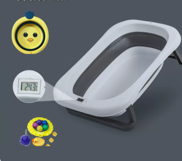 New baby bathtub ([thickened] high-grade gray - bathtub + thermometer + gift bag + small basin)