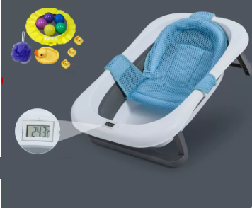 New baby bathtub ([thickened] high-grade gray - bathtub + thermometer + gift package + bath net)