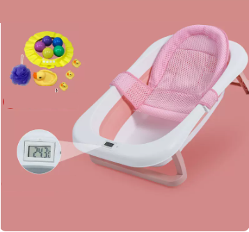 New baby bathtub ([Thickened] Sakura Pink - Bathtub + Thermometer + Gift Pack + Bath Net)