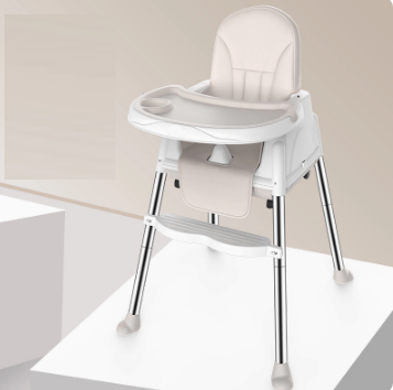 Hot recommended baby dining chair (beige luxury model [double-layered dinner plate + roller coaster + PU leather cover])