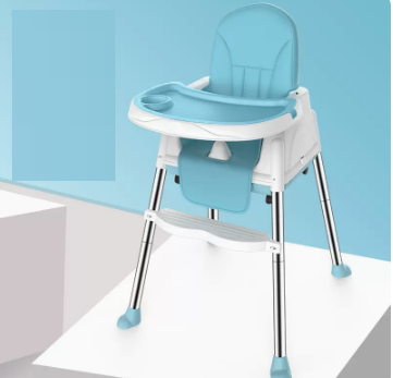 Hot recommended baby dining chair (blue luxury model [double-layered dinner plate + roller coaster + PU leather cover])