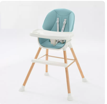 Hotly recommended baby dining chair ([imported beech] ivory white double-layer dinner plate sky blue PU leather cover)