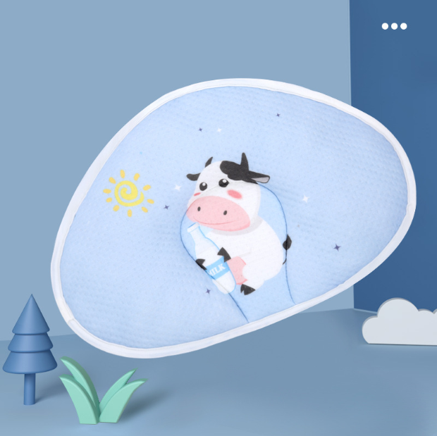 Hot recommended baby pillow, baby shaped pillow, breathable and anti-head deflection (blue cow-shaped pillow) (size: 37cm*26cm)