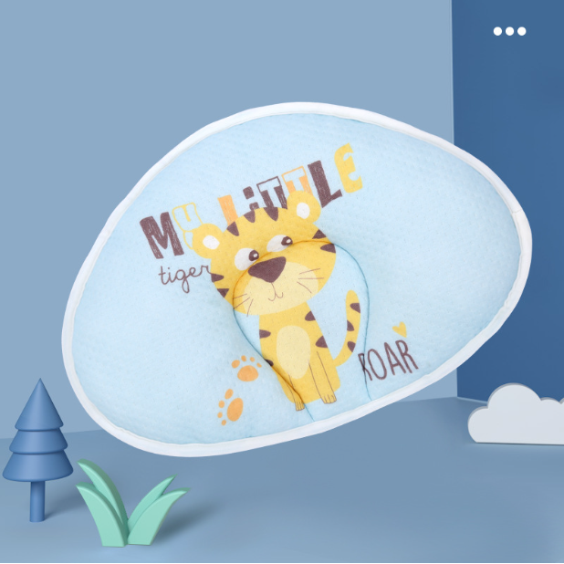 Hot recommended baby pillow, baby shaped pillow, breathable and anti-head deflection (Blue Happy Tiger-shaped pillow) (size: 37cm*26cm)