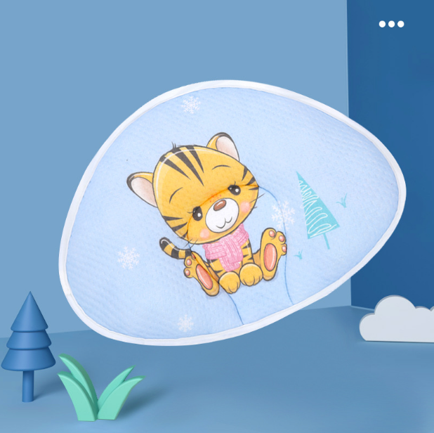 Hot recommended baby pillow, baby shaped pillow, breathable and anti-head deflection (blue tiger-shaped pillow) (size: 37cm*26cm)