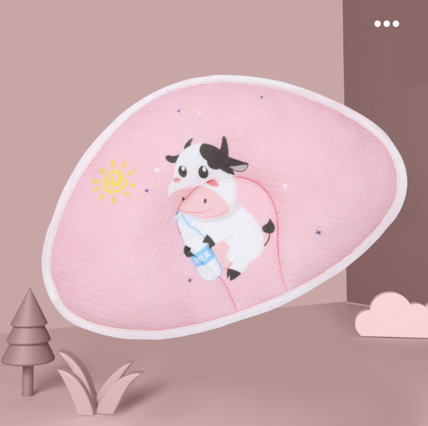 Hot recommended baby pillow, baby shaped pillow, breathable and anti-head deflection (pink cow-shaped pillow) (size: 37cm*26cm)