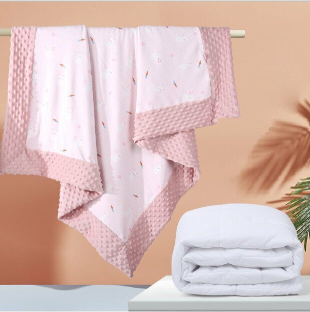 Hotly recommended baby beanie blanket and quilt, thickened to protect baby's sweet dreams (pink rabbit + one bladder core (spring and autumn model 1150g) size 110*140)