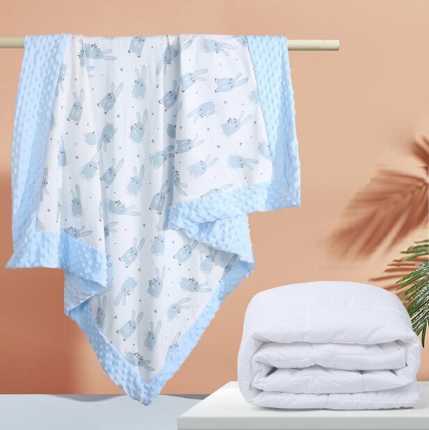 Hotly recommended baby beanie blanket and quilt, thickened to protect baby's sweet dreams (blue bunny + one bladder core (spring and autumn model 1150g) size 110*140)