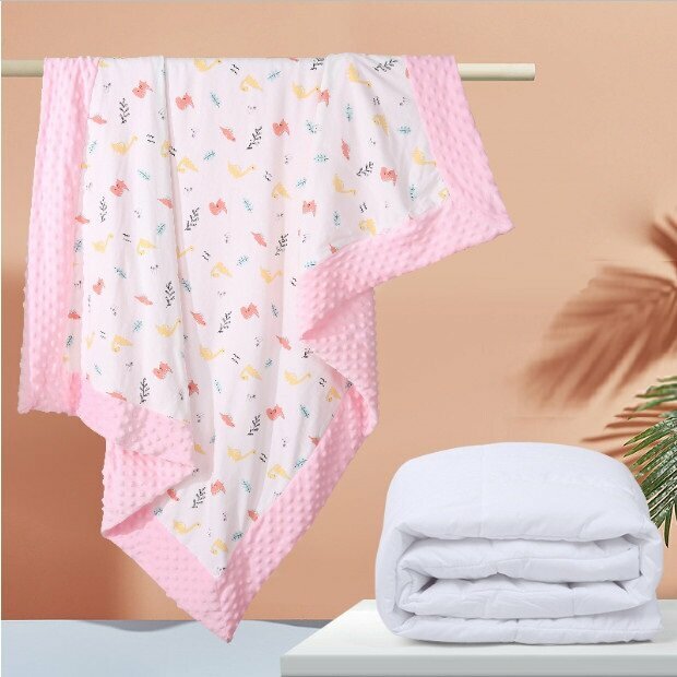 Hotly recommended baby beanie blanket and quilt, thickened to protect baby's sweet dreams (pink dinosaur separate quilt cover - summer cool style 690g, size 110*140)
