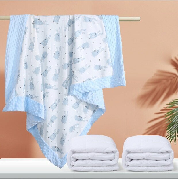 Hotly recommended baby beanie blanket and quilt, thickened to protect baby's sweet dreams (blue bunny + two bladder cores - thickened winter style 1610g, size 110*140)