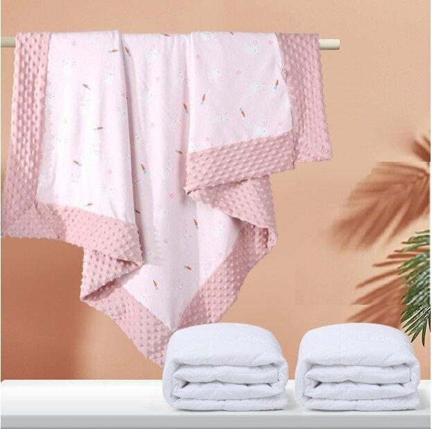 Hotly recommended baby beanie blanket and quilt, thickened to protect baby's sweet dreams (pink rabbit + two bladder cores - thickened winter style 1610g, size 110*140)
