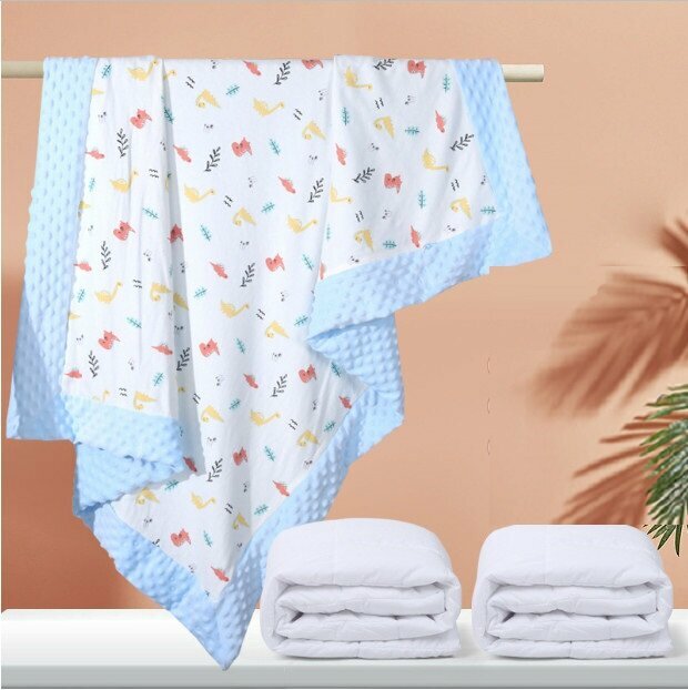 Hotly recommended baby beanie blanket and quilt, thickened to protect baby's sweet dreams (blue dinosaur + two bladder cores - thickened winter style 1610g, size 110*140)