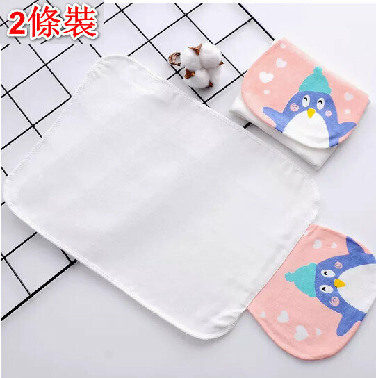 Hot recommendation [2 pack] Baby pure cotton sweat-absorbent towel/gauze towel [sweat-absorbent towel 24*32cm four-layer pink penguin]