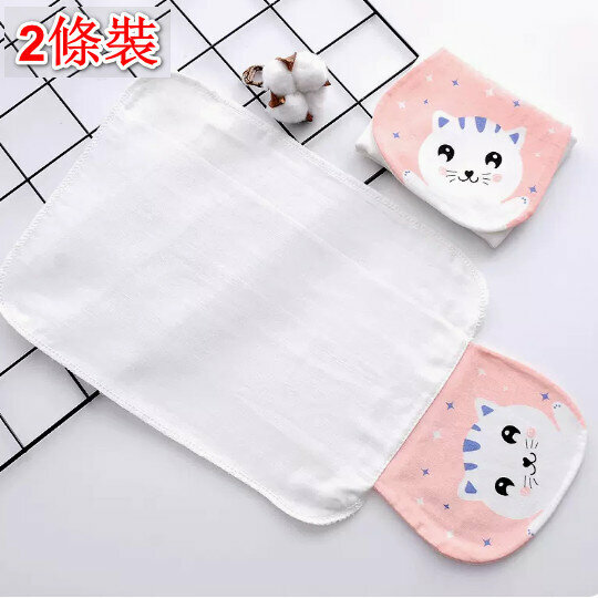 Hot recommendation [2 pack] Baby pure cotton sweat-absorbent towel/gauze towel [sweat-absorbent towel 24*32cm four-layer pink cat]
