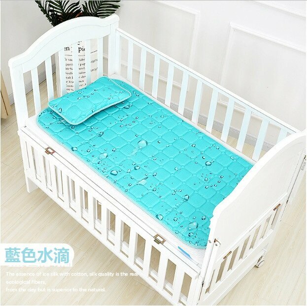 Popular baby mat ice silk latex sweat-absorbent and breathable crib mat cartoon washable children's mat (coral green + pillow size: 100*56)
