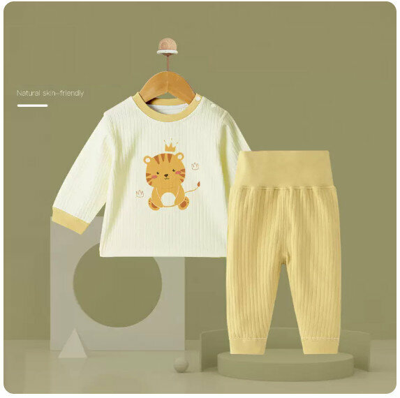 New baby thermal underwear set [73cm] [Lake Tiger high waist belly protection style]