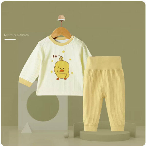 New baby thermal underwear set [73cm] [Nimeng duck high waist belly protection style]