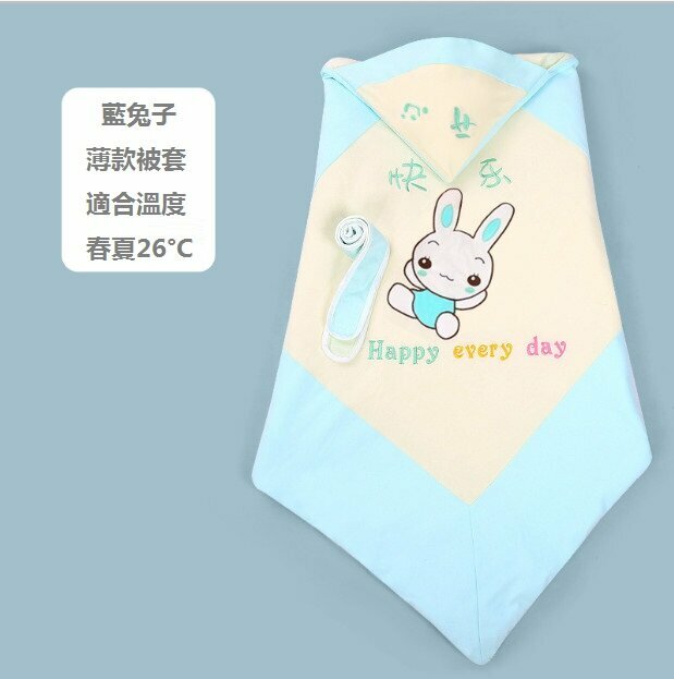 New baby quilt, newborn baby quilt, removable and washable, suitable for all seasons (Blue Happy Rabbit separate cover - summer style, size: 90cm*90cm)