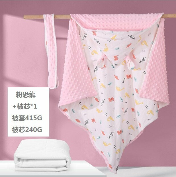 New baby blanket, newborn blanket, beanie velvet, universal for all seasons, detachable cotton (pink dinosaur + one quilt core - Spring and Autumn size: 90*90)