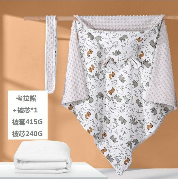 New baby blanket, newborn blanket, beanie velvet, universal for all seasons, removable cotton (gray koala bear + one quilt core - spring and autumn size: 90*90)