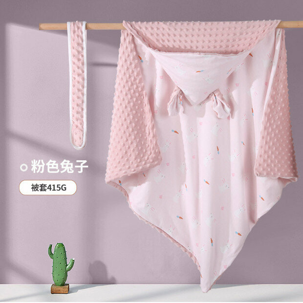 New baby blanket, newborn blanket, beanie velvet, universal for all seasons, detachable cotton (pink bunny + separate quilt cover - summer cool style, size: 90*90)