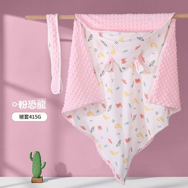 New baby blanket, newborn blanket, beanie velvet, universal for all seasons, detachable cotton (pink dinosaur + separate quilt cover - summer cooling style, size: 90*90)