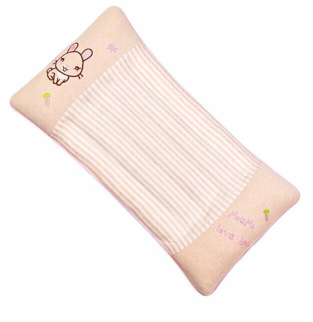New cotton children's pillow with pearl cotton pillow core (pink cotton striped pillow + pearl cotton bladder) (size: 60cm*30cm)