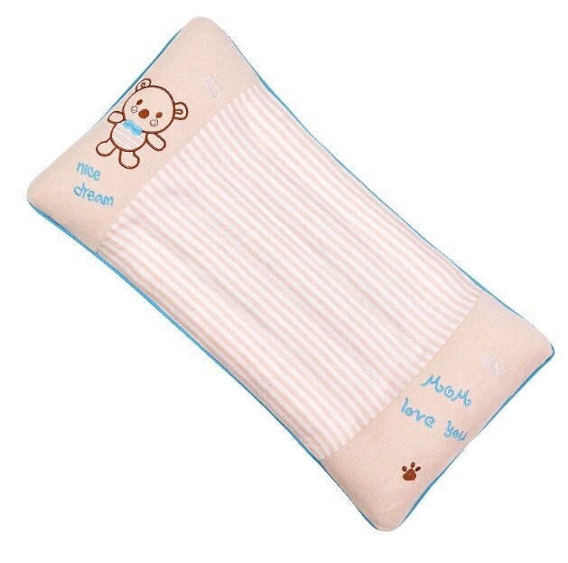 New cotton children's pillow pearl cotton pillow core (blue cotton striped pillow + pearl cotton bladder) (size: 60cm*30cm)
