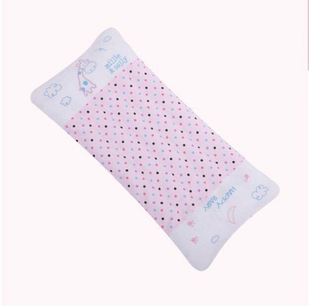 New children's pillow 0-6 years old cartoon baby shaped pillow double layer tasteless kindergarten pillow adjustable height (polka dot powder 60*27)