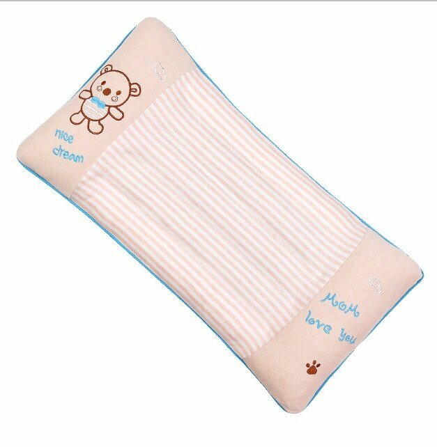 New cotton children's pillow with pearl cotton pillow core (blue cotton striped pillow + pearl cotton + buckwheat gall) (size: 60cm*30cm)