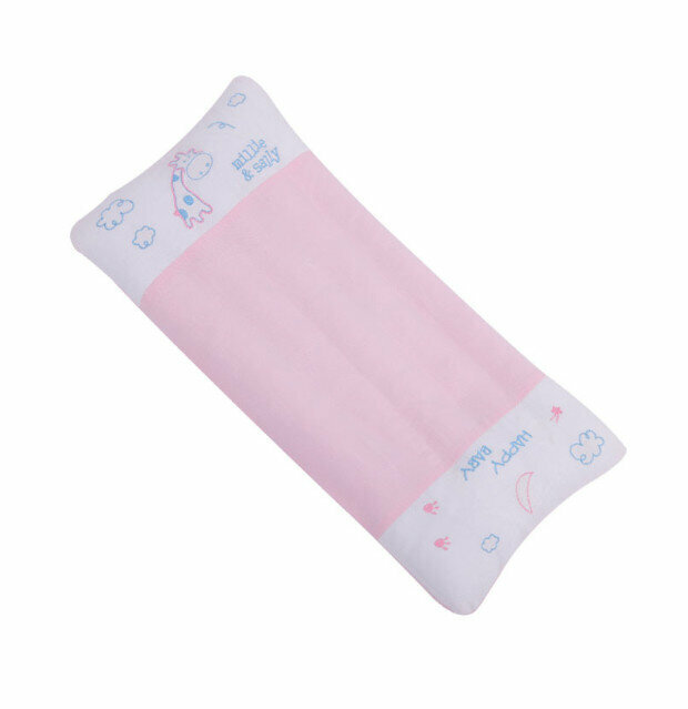 New children's pillow 0-6 years old cartoon baby shaped pillow double layer tasteless kindergarten pillow adjustable height (solid color powder 60*27)