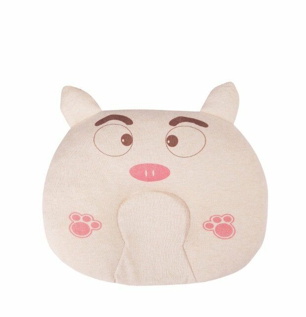 New baby pillow cartoon piglet colorful cotton anti-head deflection baby newborn shaping pillow removable and washable (Pippi Pig size: 28*20)