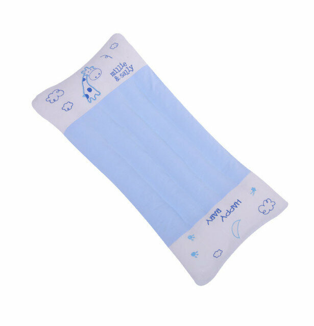 New children's pillow 0-6 years old cartoon baby shaped pillow double layer tasteless kindergarten pillow adjustable height (solid blue 60*27)