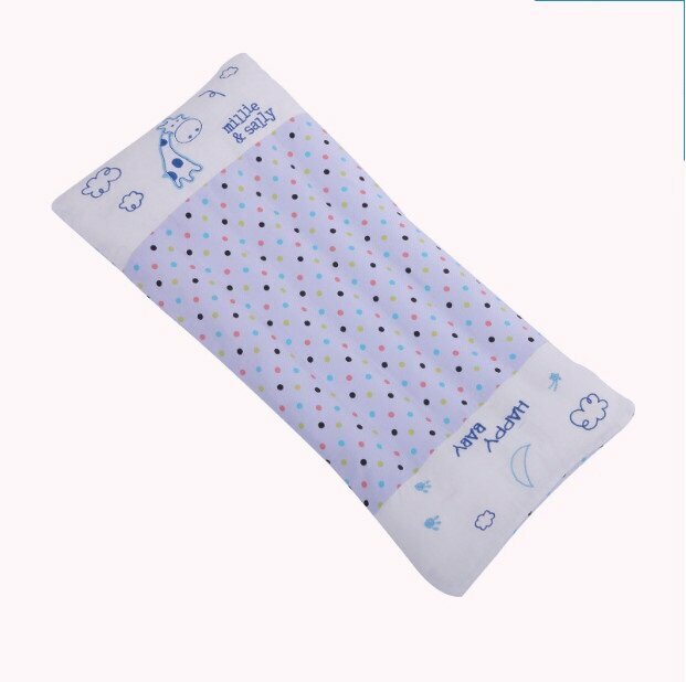 New children's pillow 0-6 years old cartoon baby shaped pillow double layer tasteless kindergarten pillow adjustable height (polka dot blue 60*27)