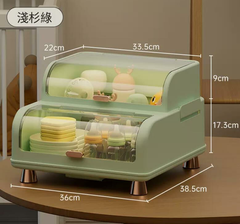 Popular bottle storage cabinet, drain rack, baby tableware cupboard, complementary food storage box (light green - [dustproof with lid])