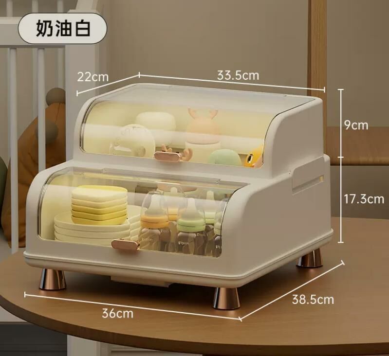 Popular bottle storage cabinet, drain rack, baby tableware cupboard, complementary food storage box (cream white-[dustproof with lid])